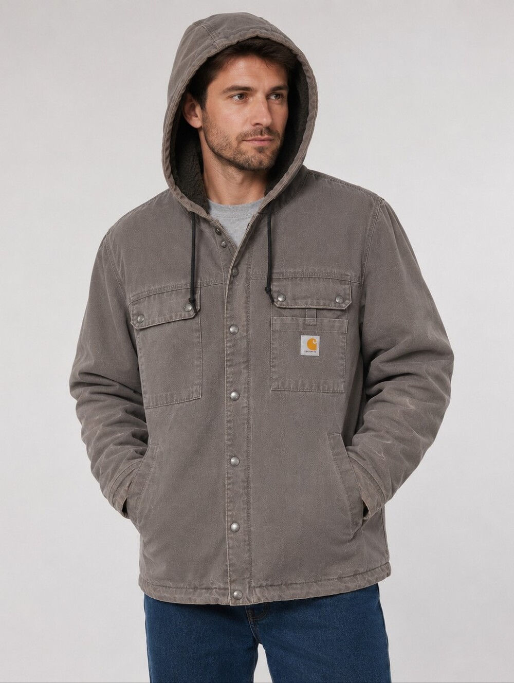 Carhartt Hooded  100826 Sherpa Lined Hooded Duck Jacket Gravel GVL 2XL Workwear